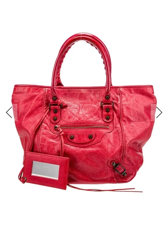 Balenciaga moto city Red Leather Tote Bag with Top Handles - Picture 2 of 4